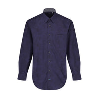 Navy with Black All Over Print No-Iron Cotton Sport Shirt with Hidden Button Down Collar by Leo Chevalier