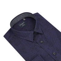 Navy with Black All Over Print No-Iron Cotton Sport Shirt with Hidden Button Down Collar by Leo Chevalier