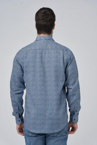 Multi Blue Dot Print Cotton Sport Shirt with Hidden Button Down Collar by Leo Chevalier