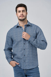 Multi Blue Dot Print Cotton Sport Shirt with Hidden Button Down Collar by Leo Chevalier