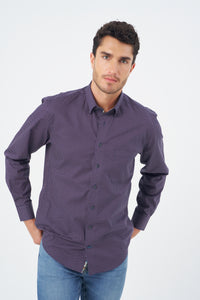 Wine and Navy Dot Print Cotton Sport Shirt with Hidden Button Down Collar by Leo Chevalier