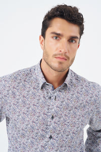 Multi Print Cotton Sport Shirt with Hidden Button Down Collar by Leo Chevalier