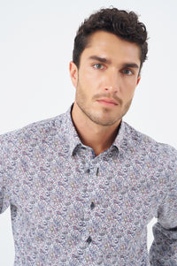 Multi Print Cotton Sport Shirt with Hidden Button Down Collar by Leo Chevalier