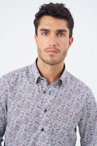 Multi Print Cotton Sport Shirt with Hidden Button Down Collar by Leo Chevalier