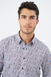 Multi Print Cotton Sport Shirt with Hidden Button Down Collar by Leo Chevalier