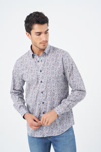 Multi Print Cotton Sport Shirt with Hidden Button Down Collar by Leo Chevalier