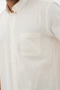 Natural Linen-Look Cotton Slub Short Sleeve Sport Shirt with Button-Down Collar by Leo Chevalier