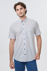 Multi Dot Print Short Sleeve No-Iron Cotton Sport Shirt with Hidden Button Down Collar by Leo Chevalier