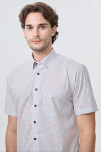 Multi Dot Print Short Sleeve No-Iron Cotton Sport Shirt with Hidden Button Down Collar by Leo Chevalier