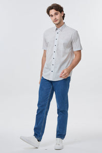 Multi Dot Print Short Sleeve No-Iron Cotton Sport Shirt with Hidden Button Down Collar by Leo Chevalier