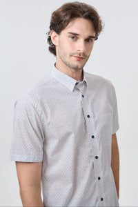 Multi Dot Print Short Sleeve No-Iron Cotton Sport Shirt with Hidden Button Down Collar by Leo Chevalier