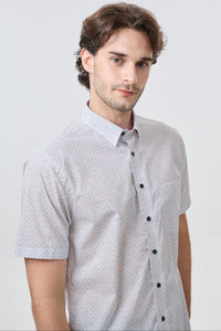 Multi Dot Print Short Sleeve No-Iron Cotton Sport Shirt with Hidden Button Down Collar by Leo Chevalier