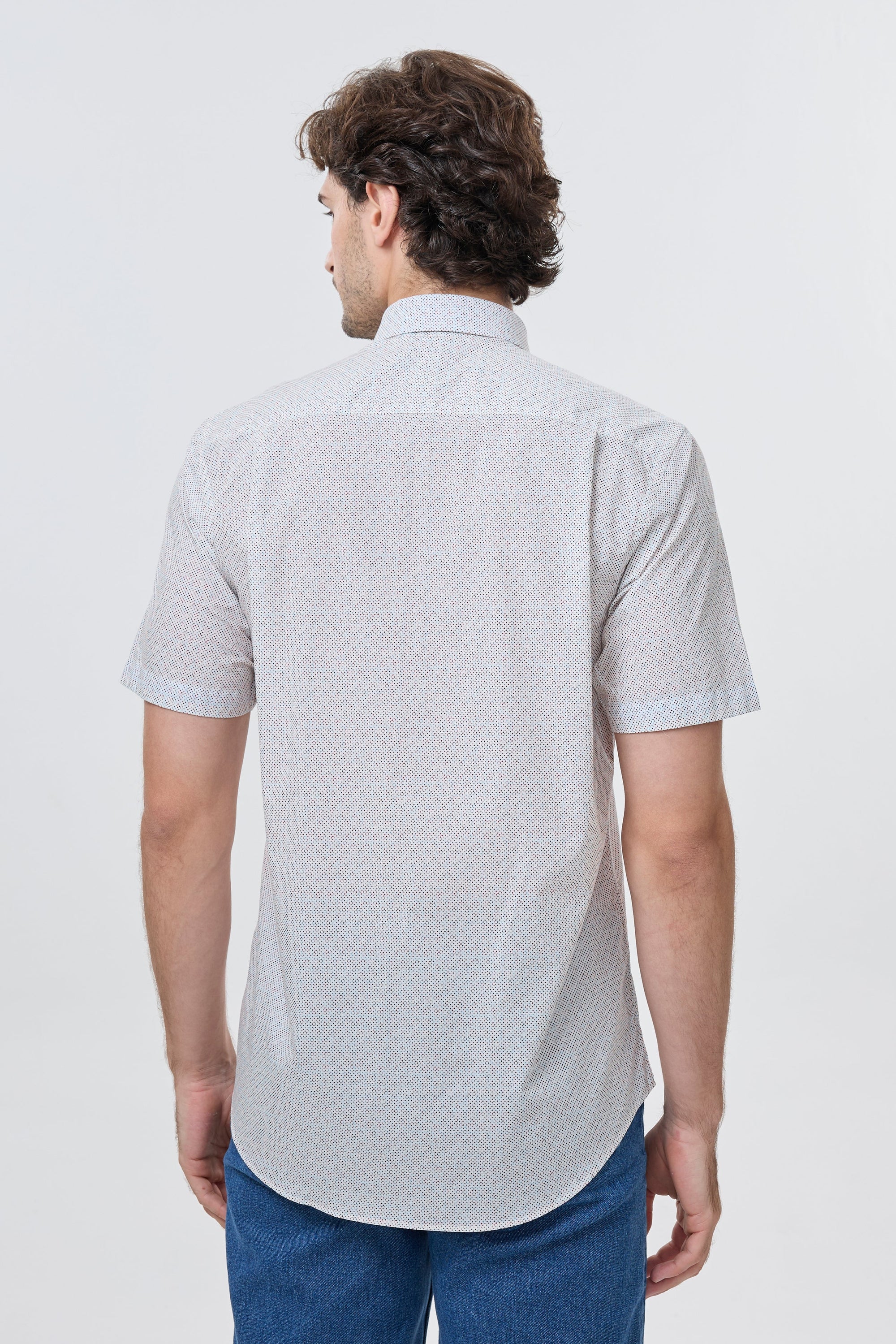 Multi Dot Print Short Sleeve No-Iron Cotton Sport Shirt with Hidden Button Down Collar by Leo Chevalier