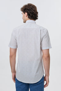 Multi Dot Print Short Sleeve No-Iron Cotton Sport Shirt with Hidden Button Down Collar by Leo Chevalier