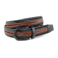 Italian Woven Herringbone Stretch Leather Belt in Black and Brown by Torino Leather