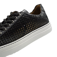 Vento Calfskin Side Weave & Embossed Croc Sneaker in Black by Zelli Italia