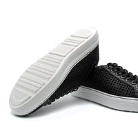 Vento Calfskin Side Weave & Embossed Croc Sneaker in Black by Zelli Italia