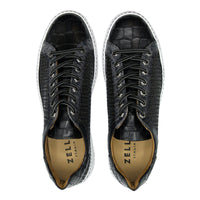 Vento Calfskin Side Weave & Embossed Croc Sneaker in Black by Zelli Italia