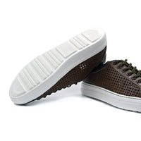 Vento Calfskin Side Weave & Embossed Croc Sneaker in Cognac/Olive by Zelli Italia