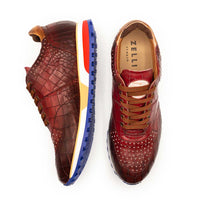 Rocco Crocodile Embossed Calfskin Sneaker in Cherry Red by Zelli Italia