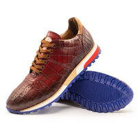 Rocco Crocodile Embossed Calfskin Sneaker in Cherry Red by Zelli Italia