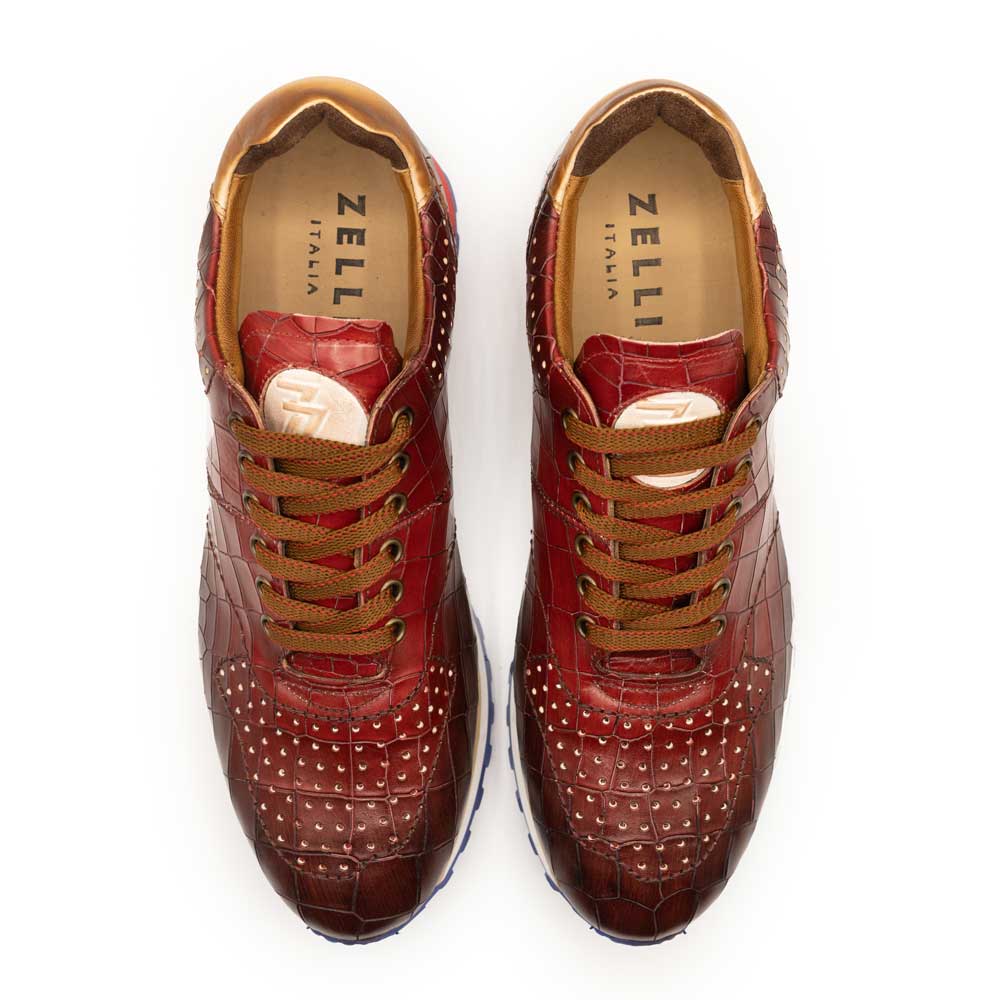 Rocco Crocodile Embossed Calfskin Sneaker in Cherry Red by Zelli Italia