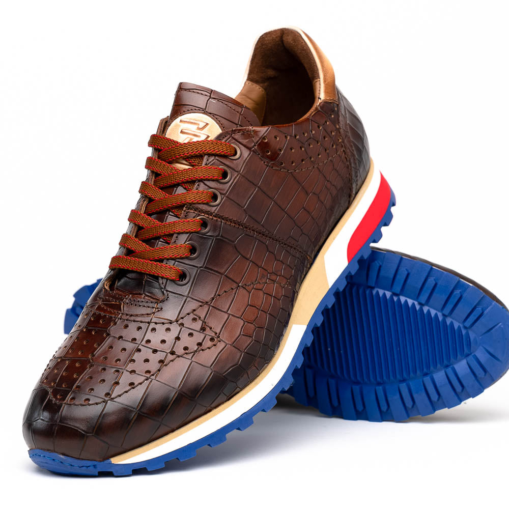 Rocco Crocodile Embossed Calfskin Sneaker in Brown by Zelli Italia