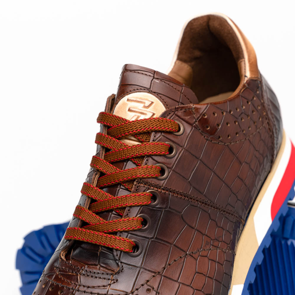 Rocco Crocodile Embossed Calfskin Sneaker in Brown by Zelli Italia