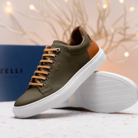 Diaz Matte Finish Rubberized Calfskin Sneaker in Olive by Zelli Italia