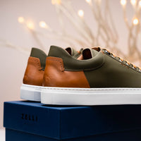 Diaz Matte Finish Rubberized Calfskin Sneaker in Olive by Zelli Italia