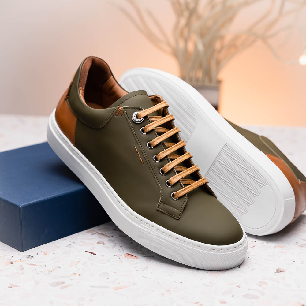 Diaz Matte Finish Rubberized Calfskin Sneaker in Olive by Zelli Italia