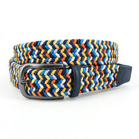 Italian Woven Rayon Elastic Belt in Navy, Orange, and Yellow Multi by Torino Leather