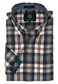 Cotton Madras Short Sleeve Cotton Sport Shirt in Navy, White, and Red Plaid by Viyella
