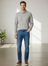 Long Sleeve Pima Cotton Twill Weave Polo in Steel Grey by Viyella