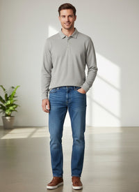 Long Sleeve Pima Cotton Twill Weave Polo in Steel Grey by Viyella