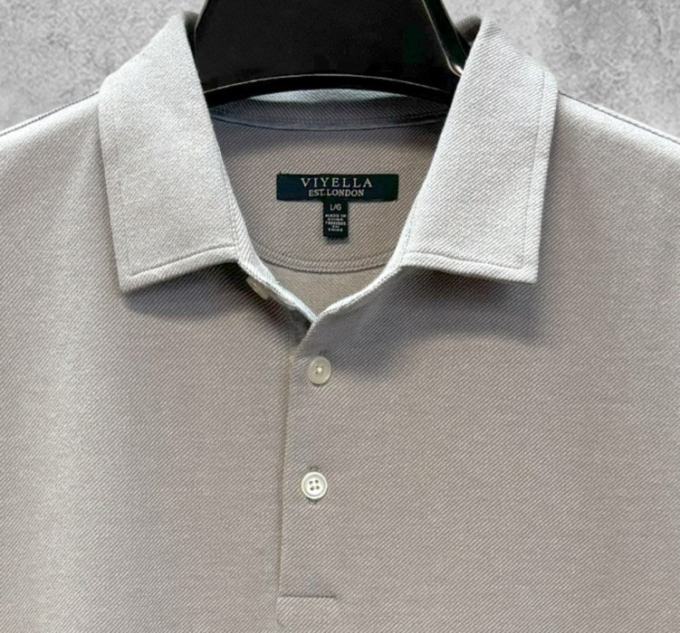 Long Sleeve Pima Cotton Twill Weave Polo in Steel Grey by Viyella