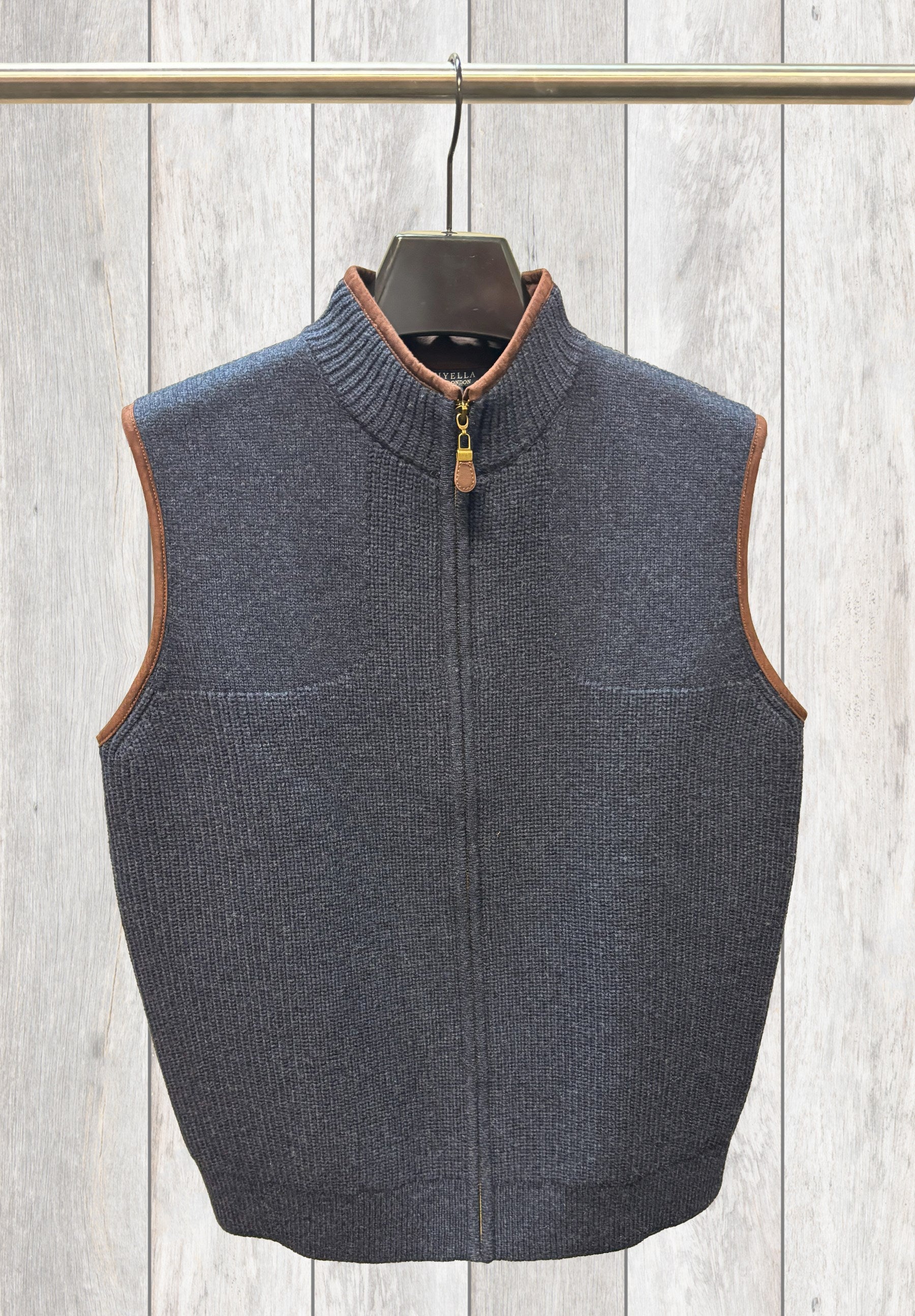 Woodsman Leather Trim Wool Blend Sleeveless Sweater Vest in Choice of Colors by Viyella