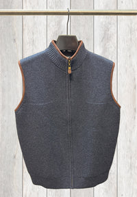 Woodsman Leather Trim Wool Blend Sleeveless Sweater Vest in Choice of Colors by Viyella