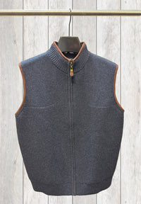 Woodsman Leather Trim Wool Blend Sleeveless Sweater Vest in Choice of Colors by Viyella