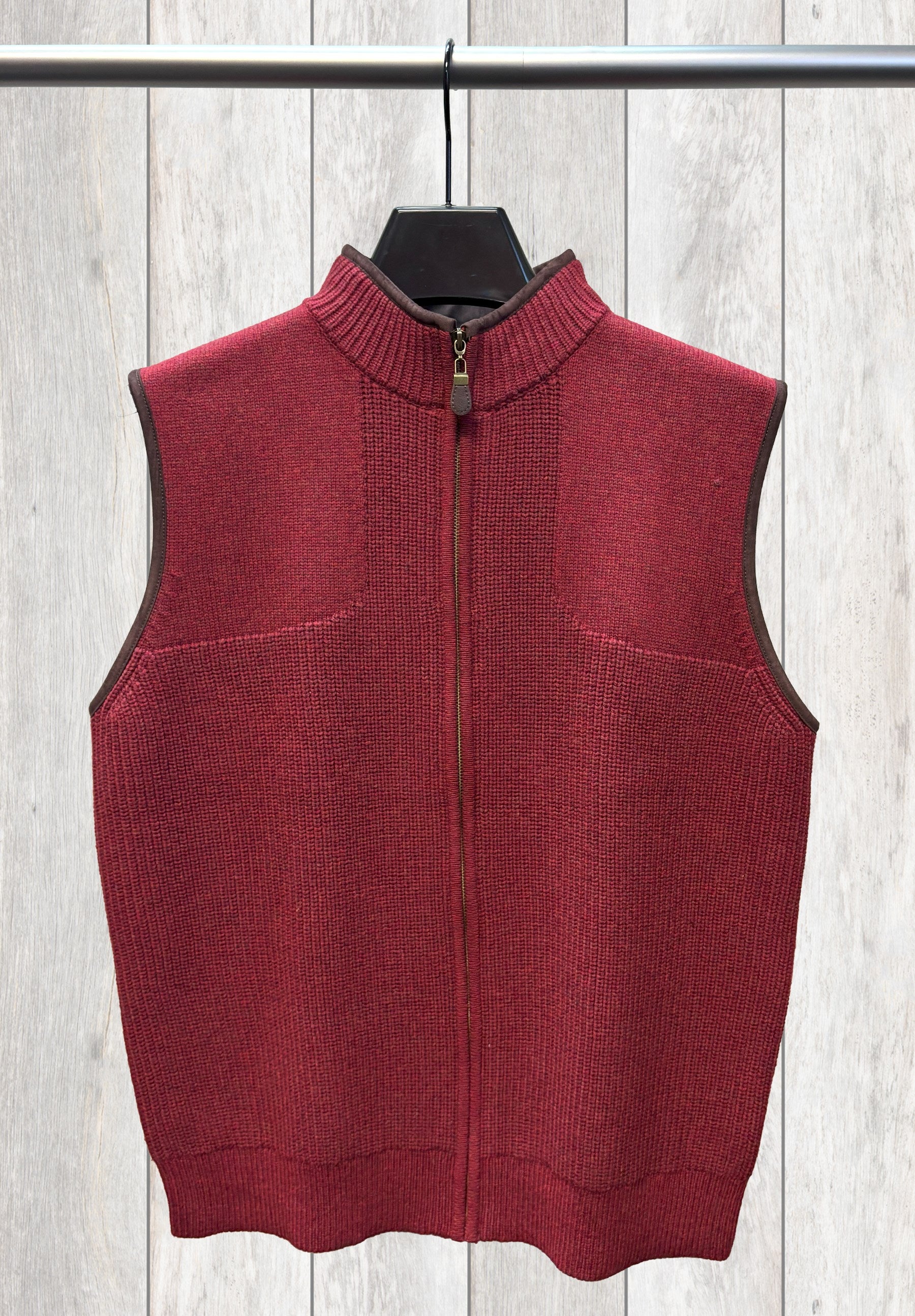 Woodsman Leather Trim Wool Blend Sleeveless Sweater Vest in Choice of Colors by Viyella