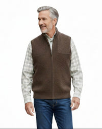Woodsman Leather Trim Wool Blend Sleeveless Sweater Vest in Choice of Colors by Viyella