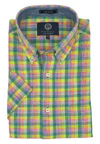Cotton Madras Short Sleeve Cotton Sport Shirt in Bright Multi Plaid by Viyella
