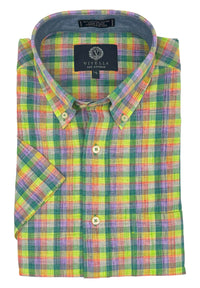 Cotton Madras Short Sleeve Cotton Sport Shirt in Bright Multi Plaid by Viyella