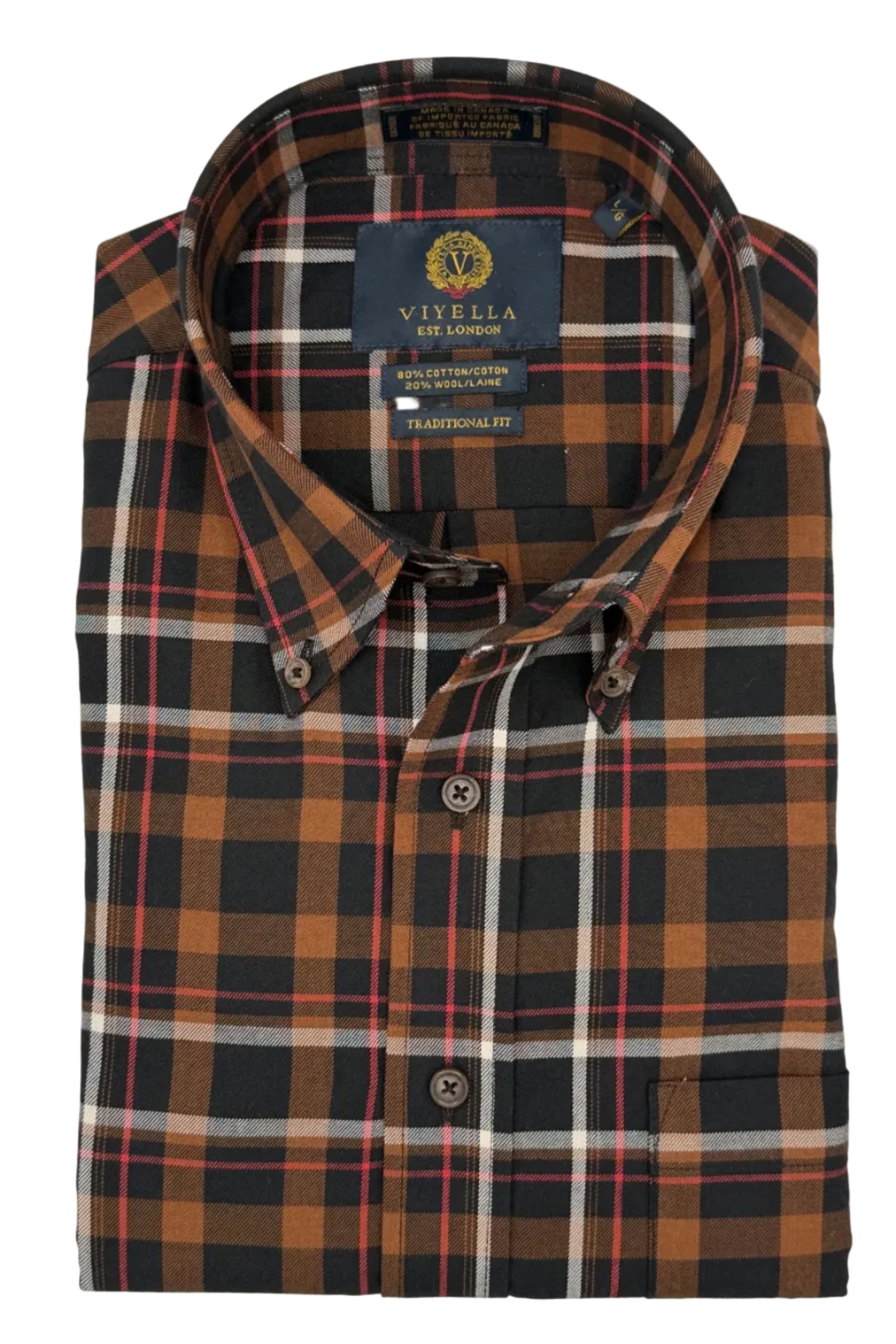 Brown Fall Multi Plaid Cotton and Wool Blend Button-Down Shirt by Viyella