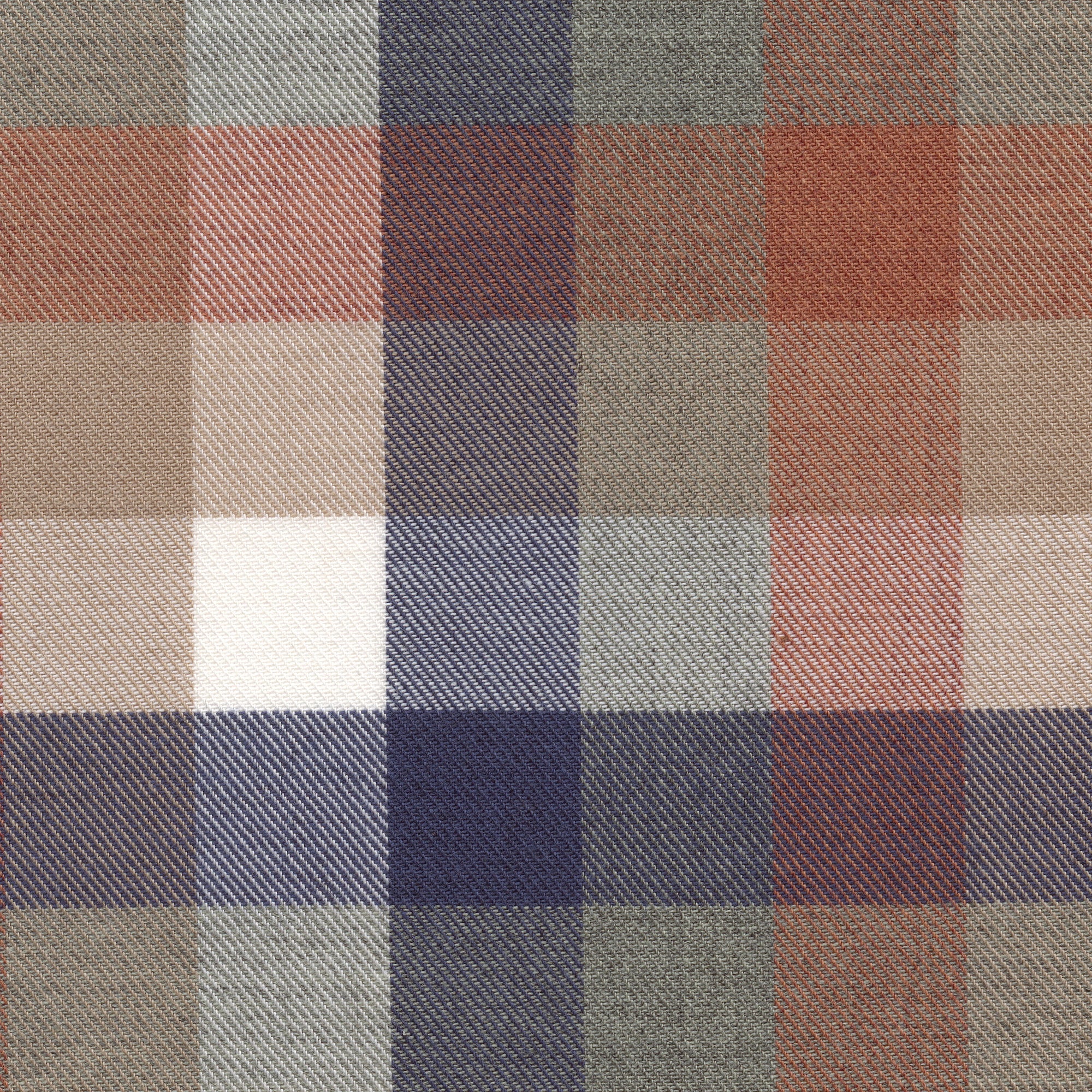 Sage, Rust, and Denim Blue Check Cotton and Wool Blend Button-Down Shirt by Viyella