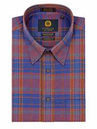 Mauve, Blue, and Rust Plaid Cotton and Wool Blend Button-Down Shirt by Viyella