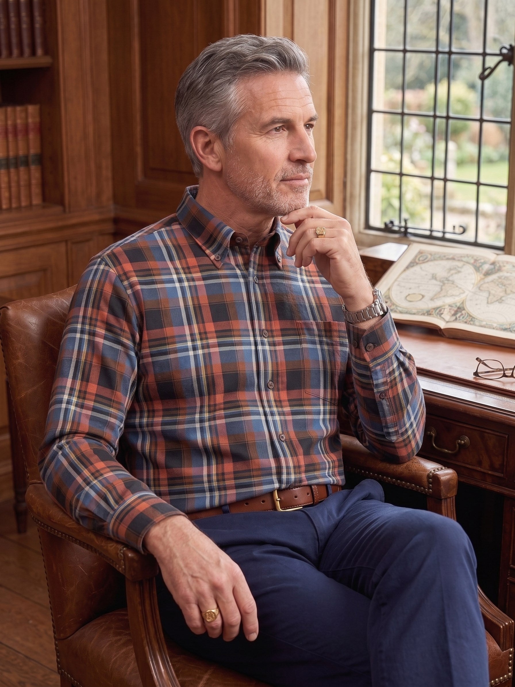 Multi Fall Tartan Cotton and Wool Blend Button-Down Shirt by Viyella