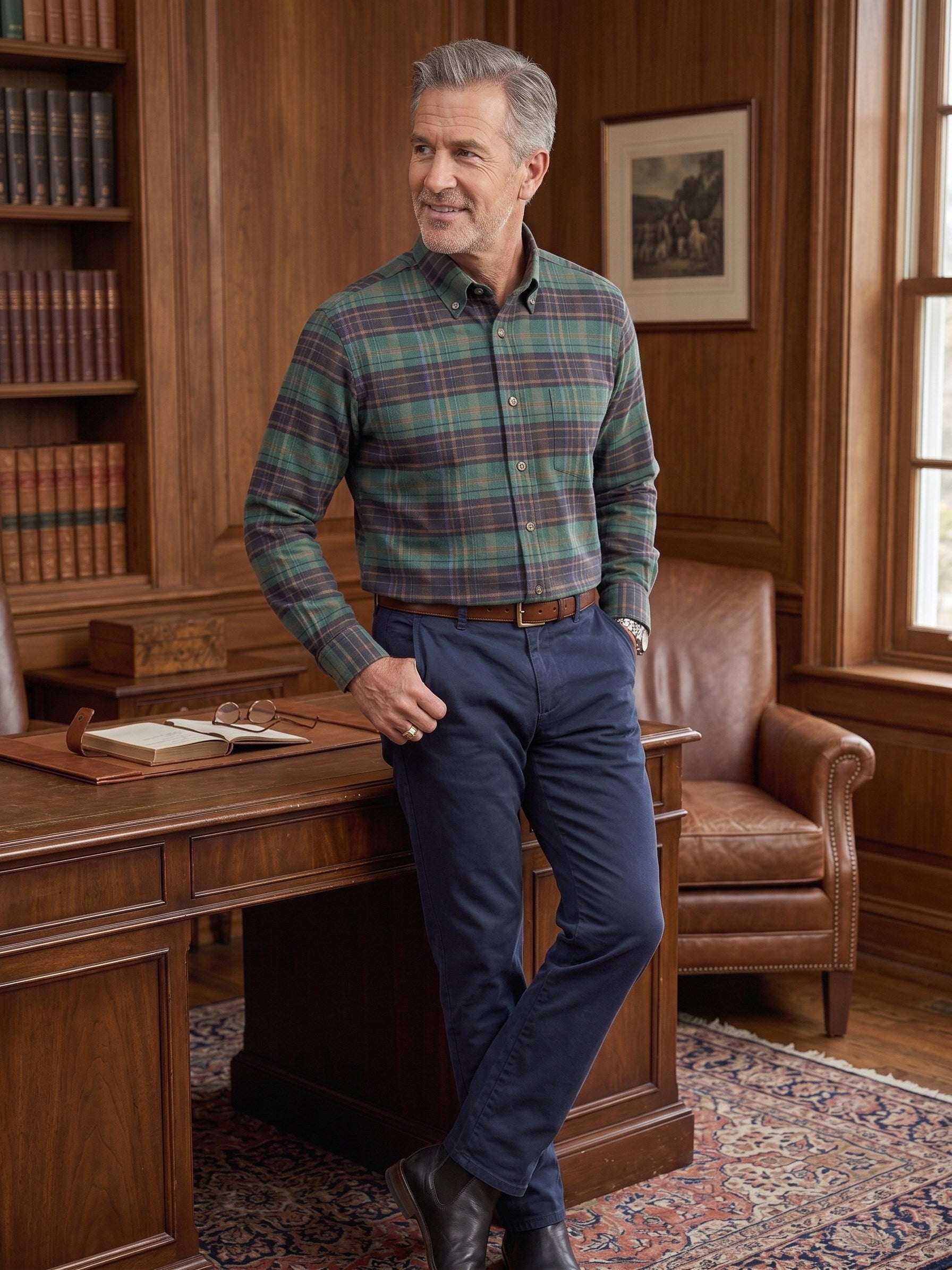 Brown and Green Multi Plaid Cotton and Cashmere Blend '1894 Authentics' Button-Down Shirt by Viyella