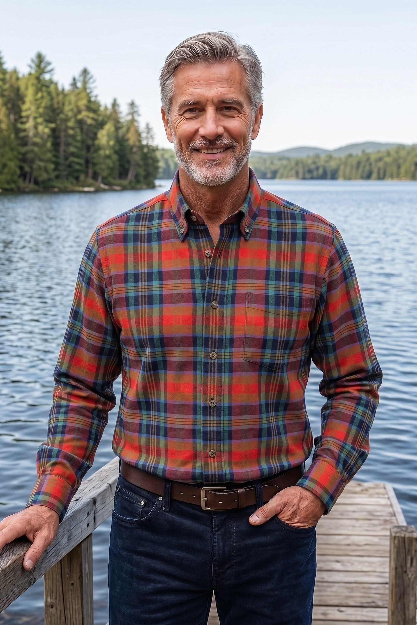 Red Multi Plaid Cotton and Cashmere Blend '1894 Authentics' Button-Down Shirt by Viyella
