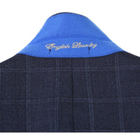 Wool Stretch Single Breasted SLIM FIT Suit in Navy Check (Short, Regular, and Long Available) by English Laundry